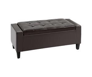 HOMCOM Storage Ottoman Bench, PU Leather, Tufted Design, Flip Top, 92x40cm, Versatile Use, Brown Aosom UK