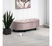 HOMCOM Storage Ottoman Bench Tufted Upholstered Footrest Stool w/ Wood Legs in Pink HOMCOM Pink