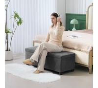 Homcom Storage Ottoman Bench With Lid, Legs, 112Cm Corduroy Footstool Chest In Grey Grey One Size