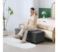 Homcom Storage Ottoman Bench With Lid, Legs, 112Cm Corduroy Footstool Chest In Grey Grey One Size