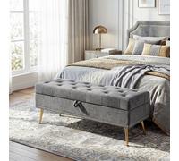 HOMCOM Storage Ottoman, Chenille Ottoman Storage Box, Grey
