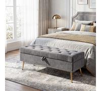 Homcom Storage Ottoman, Chenille Ottoman Storage Box, Grey