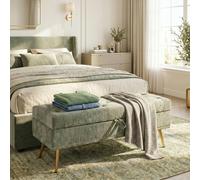 HOMCOM Storage Ottoman, Chenille Ottoman Storage Box, Light Green