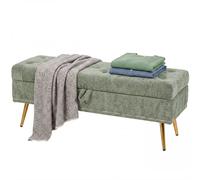 Homcom Storage Ottoman, Chenille Ottoman Storage Box, Light Green Light Green
