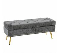 HOMCOM Storage Ottoman, Chenille Upholstered Ottoman Storage Box with Padded Seat, Metal Legs, 114 x 41 x 45 cm, Grey