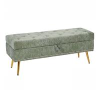 HOMCOM Storage Ottoman, Chenille Upholstered Ottoman Storage Box with Padded Seat, Metal Legs, 114 x 41 x 45 cm, Light Green