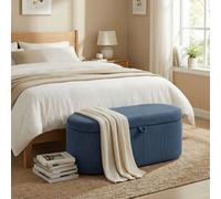 Homcom Storage Ottoman, Corduroy Ottoman Storage Box With Padded Seat, Blue Blue
