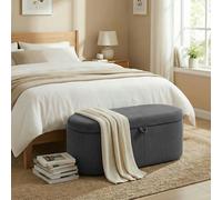 HOMCOM Storage Ottoman, Corduroy Ottoman Storage Box with Padded Seat in Dark Grey HOMCOM Dark Grey