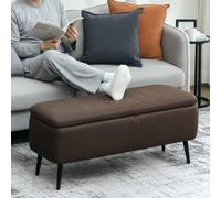 Homcom Storage Ottoman Linen Fabric Bench With Flip Top For Living Room In Dark Brown Dark Brown One Size