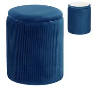 HOMCOM Storage Ottoman Modern Velvet Round Foot Stool for Living Room Bedroom 45 cm Blue