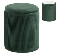 HOMCOM Storage Ottoman Modern Velvet Round Foot Stool for Living Room Bedroom 45 cm Dark Green