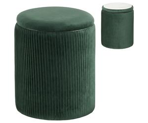 HOMCOM Storage Ottoman Modern Velvet Round Foot Stool for Living Room Bedroom 45 cm Dark Green