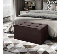Homcom Storage Ottoman Tool Box Faux Leather Folding Bench Foot Rest, Brown