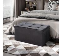 HOMCOM Ottoman Toy Box Storage Foldable Faux Leather Cube Seat PU Faux Leather Brown, Brown