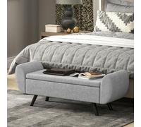 HOMCOM Storage Ottoman with Armrest, Upholstered Linen Storage Bench in Dark Grey HOMCOM Dark Grey