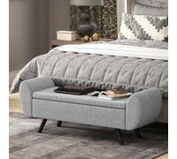 Homcom Storage Ottoman With Armrest, Upholstered Linen Storage Bench