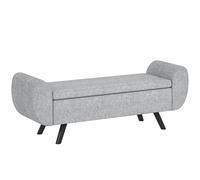 HOMCOM Storage Ottoman with Armrest, Upholstered Linen Storage Bench