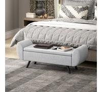 HOMCOM Storage Ottoman with Armrest, Upholstered Linen Storage Bench