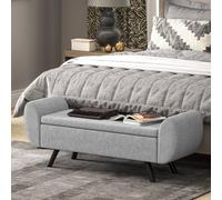 Storage Ottoman with Armrest, Upholstered Linen Storage Bench HOMCOM Dark Grey One Size