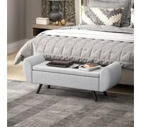 HOMCOM Storage Ottoman with Armrest, Upholstered Linen Storage Bench