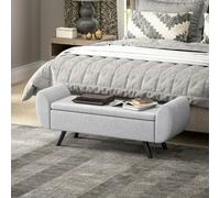HOMCOM Storage Ottoman with Armrest, Upholstered Linen Storage Bench - Light Grey - 1 - Storage Ottoman