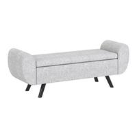 HOMCOM Storage Ottoman with Armrest, Upholstered Linen Storage Bench, Window Seat with Rubberwood Legs, Footstool for Bedroom Living Room, Hallway, Light Grey Light Grey