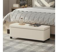 HOMCOM Beige Storage Ottoman Bench with Lid - Size: 40 x 42 x 112cm - White - Wilko