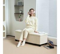 HOMCOM Storage Ottoman with Lid, 112cm Bench Chest Box - Beige - Corduroy (100% Polyester) - 112W x 42D x 40H cm