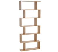 Homcom 6-Tier Wooden Modern S-Shaped Shelf Storage Unit Home Office Oak Colour