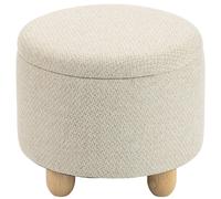 HOMCOM Storage Sitting Bench with Lid, Round Storage Ottoman with Rubberwood Legs, Beige