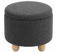 HOMCOM Storage Sitting Bench with Lid, Round Storage Ottoman with Rubberwood Legs, Dark Grey