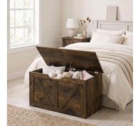 HOMCOM Storage Trunk for Living Room, with Safety Hinge, 80cm, Rustic Brown