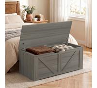 HOMCOM Storage Trunk for Living Room, with Safety Hinges, 100cm, Dark Grey