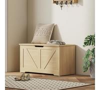 Homcom Storage Trunk With 2 Safety Hinges, 80Cm, Natural Wood Finish
