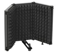 HOMCOM Studio Microphone Isolation Shield Foldable Adjustable Black | Recording Studio Equipment, 3-Panel High Density Absorbent Foam Shield, 3/8" Threaded Mount