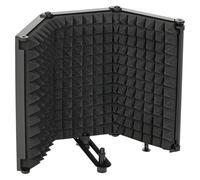 HOMCOM Studio Microphone Isolation Shield, Foldable Adjustable Recording Studio Equipment, 3-Panel High Density Absorbent Foam Shield with 3/8" Threaded Mount, Black