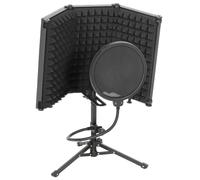 HOMCOM Studio Microphone Isolation Shield Pop Filter Tripod Stand Black | Foldable Adjustable, Recording Studio Equipment, 3-Panel High Density Absorbent Foam Shield, 3/8" Threaded Mount