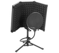 HOMCOM Studio Microphone Isolation Shield with Pop Filter and Tripod Stand, Foldable Adjustable Recording Studio Equipment, 3-Panel High Density Absorbent Foam Shield with 3/8" Threaded Mount, Black