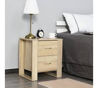 HOMCOM 2 Drawer Boxy Bedside Table w/ Handles Elevated Base Oak Brown