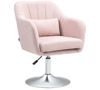 HOMCOM Stylish Retro Linen Swivel Tub Chair Steel Frame Cushion Seat Pink, Pink