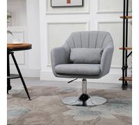 HOMCOM Retro Linen Swivel Tub Chair - Light Grey, Steel Frame, 360 Swivel, Height 46-58cm, Cushions Included | 833-757V72LG