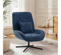 HOMCOM Swivel Accent Chair, Chenille Armchair with Lumbar Pillow - Accent Chair - Dark Blue - 72W x 92D x 96H cm