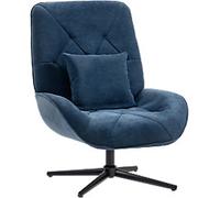HOMCOM Swivel Accent Chair, Chenille Upholstered Armchair with Lumbar Pillow, High Back, Deep Seat and Metal Legs, Reading Lounge Chair for Living Room, Bedroom, Dark Blue