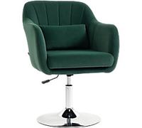 HOMCOM Swivel Accent Chair, Velvet Fabric Tub Vanity Chair, Modern Armchair with Adjustable Height and Lumbar Support for Living Room Bedroom Salon Make up Room Dressing Table, Dark Green