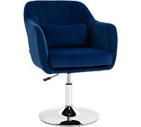 HOMCOM Swivel Accent Chair, Velvet Fabric Tub Vanity Chair, Modern Armchair with Adjustable Height and Lumbar Support for Living Room Bedroom Salon Make up Room Dressing Table, Dark Blue