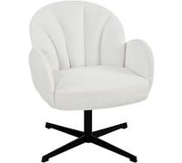 HOMCOM Swivel Accent Chair, Velvet-Feel Fabric Shell-Shaped Armchair with Spring Cushion, Metal Base, Modern Reading Chair for Living Room, Bedroom, Study, Makeup, Cream White