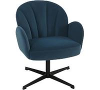 HOMCOM Swivel Accent Chair, Velvet-Feel Fabric Shell-Shaped Armchair with Spring Cushion, Metal Base, Modern Reading Chair for Living Room, Bedroom, Study, Makeup, Dark Blue