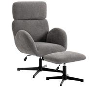 HOMCOM Swivel Armchair and Footstool Set, Height Adjustable Accent Chair with Adjustable Headrest, Rocking Function, Grey