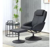 HOMCOM Recliner Chair and Footstool, Swivel PU Leather Upholstered Armchair with Footstool and Adjustable Backrest for Living Room, Bedroom, Black