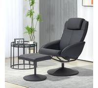 HOMCOM Recliner Chair and Footstool, Swivel PU Leather Upholstered Armchair with Footstool and Adjustable Backrest for Living Room, Bedroom, Black
